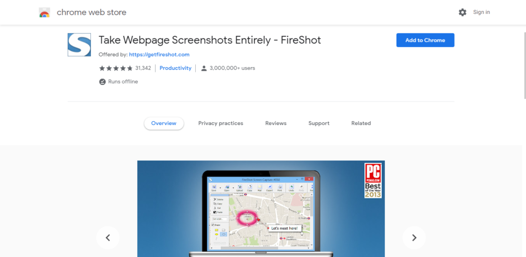 Screenshot of best chrome extensions for productivity: FireShot