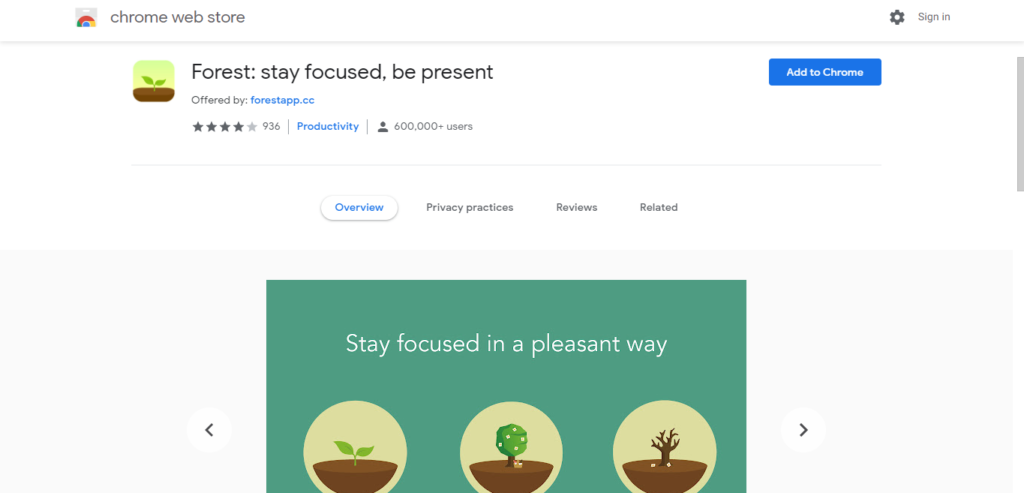 Screenshot of best chrome extensions for productivity: Forest