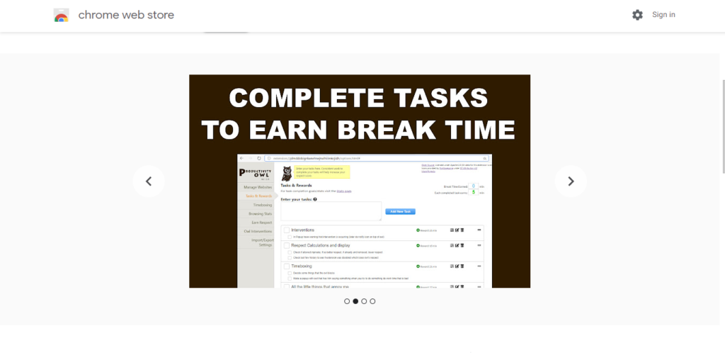 Screenshot of best chrome extensions for productivity: productivity Owl