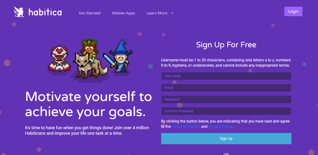 screenshot of best free productivity apps for students: Habitica