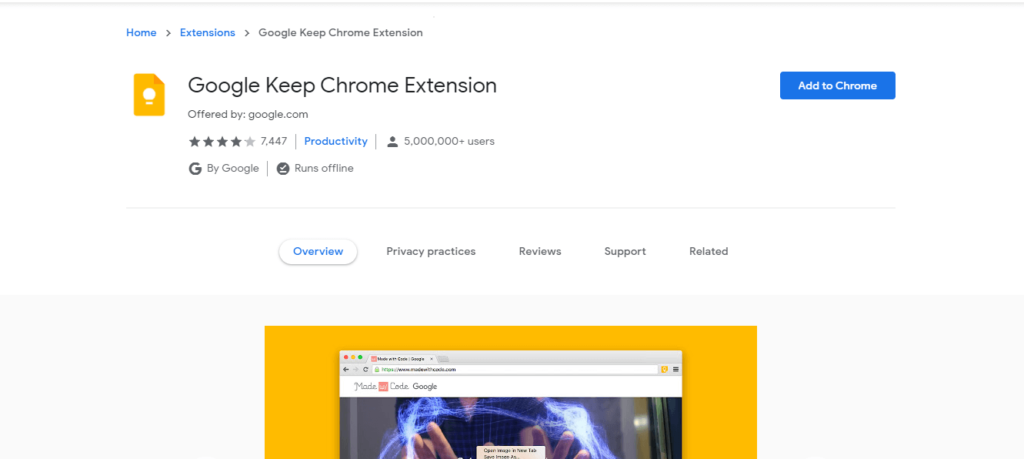 best chrome extensions to improve work from home: Google Keep