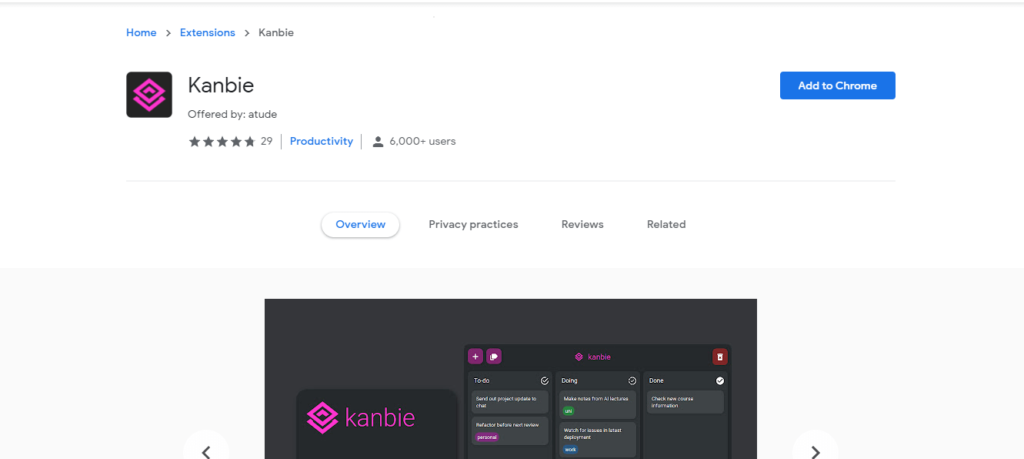 best chrome extensions to improve work from home: Kanbie