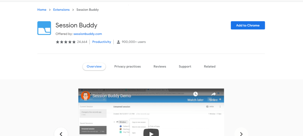 best chrome extensions to improve work from home: Session Buddy